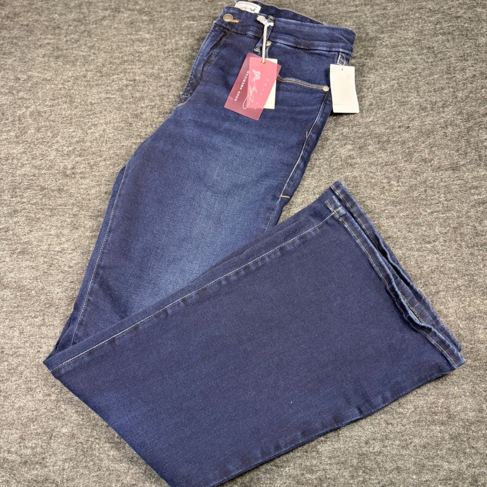 Good American Dolly Joleans Flare Jeans Indigo Blue High Rise 14/32 GLF960DP NWT